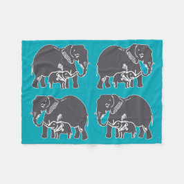 Elephants Blauwgroen Fleece Blanket