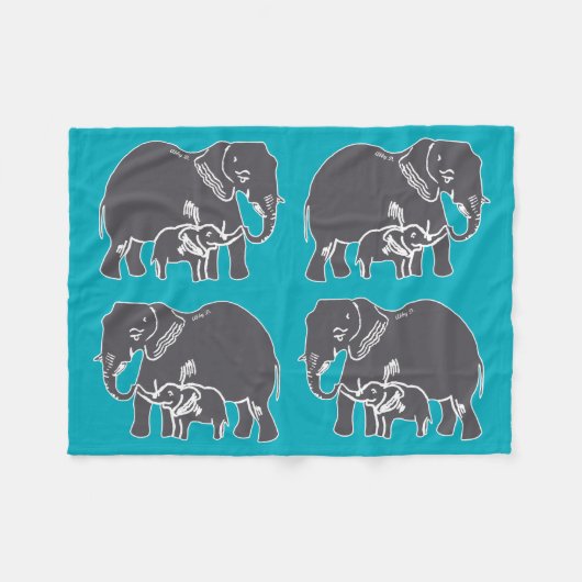 Elephants Blauwgroen Fleece Blanket (Voorkant (Horizontaal))