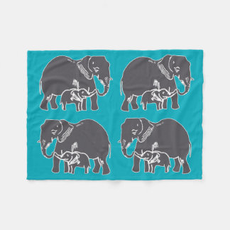 Elephants Blauwgroen Fleece Blanket Deken