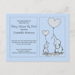 Elephants Blue Baby Boy Baby shower by Mail Uitnodiging Briefkaart