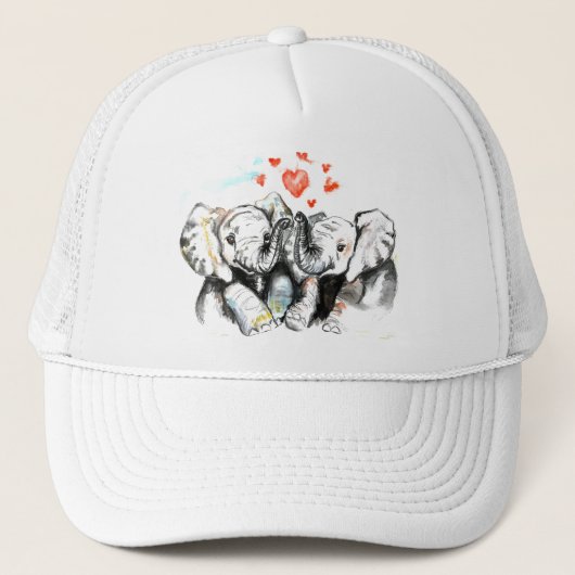 Elephants Couple Love Trucker Hat Painting Pet (Voorkant)