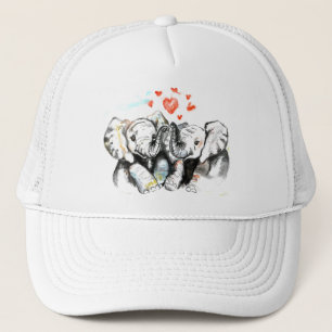 Elephants Couple Love Trucker Hat Painting Trucker Pet