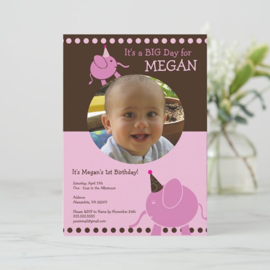 Elephants Custom Photo Birthday Party Invitation Kaart (Staand voorkant)