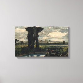 Elephants en een panter in de Indische woestijn Canvas Afdruk