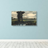 Elephants en een panter in de Indische woestijn Canvas Afdruk (Insitu (Houten vloer))