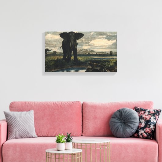 Elephants en een panter in de Indische woestijn Canvas Afdruk (Insitu (Woonkamer))