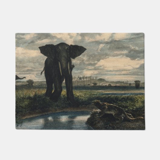 Elephants en een panter in de Indische woestijn Deurmat (Voorkant)