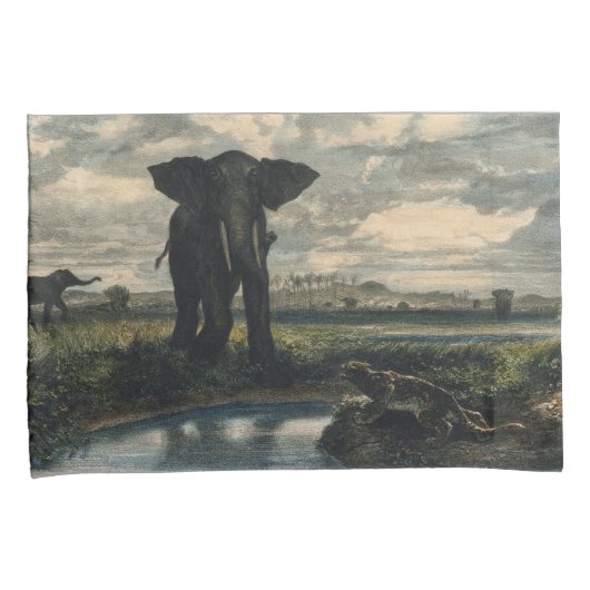 Elephants en een panter in de Indische woestijn Kussensloop (Voorkant-Rechts)