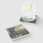 Elephants en een panter in de Indische woestijn Stenen Onderzetter (Zijkant)