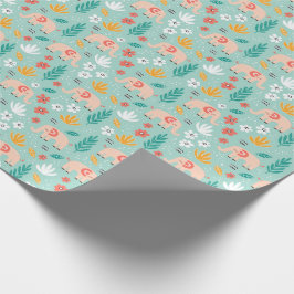 Elephants en Flowers Wrapping Paper Cadeaupapier