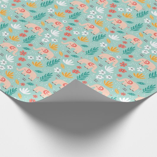 Elephants en Flowers Wrapping Paper Cadeaupapier (Hoek)