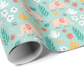 Elephants en Flowers Wrapping Paper Cadeaupapier (Rol Hoek)