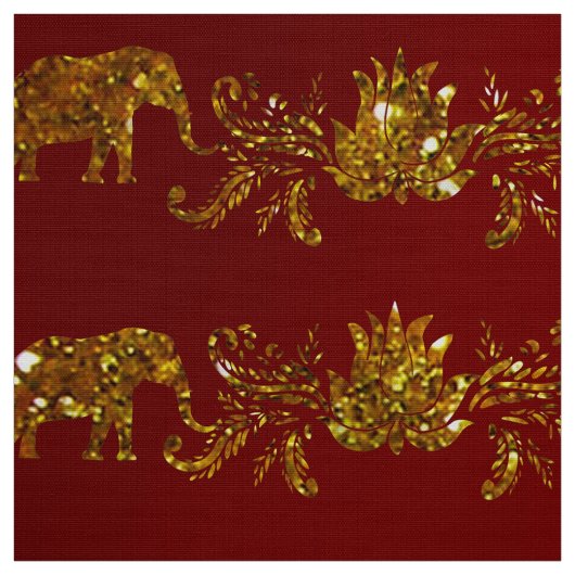 Elephants en Lotus Fabric Stof (Swatch)