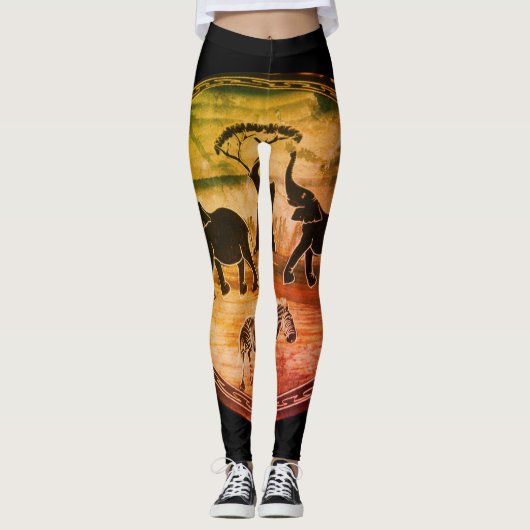Elephants en Zebra Walking Wilde Leggings (Voorkant)