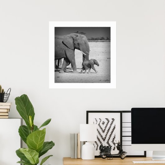 Elephants-familie Poster (Thuiskantoor)