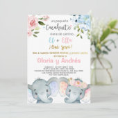 Elephants gender onthullen uitnodiging, Spaans. Kaart (Staand voorkant)