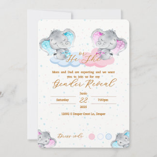 Elephant's Gender Reveal Invitation Kaart