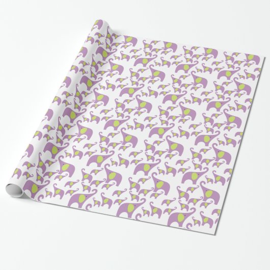 Elephants Gift Wrap paars groene lavender gift Cadeaupapier (Uitgerold)