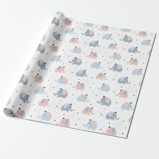 Elephants, Hearts and Stars Wrapping Paper Cadeaupapier (Uitgerold)