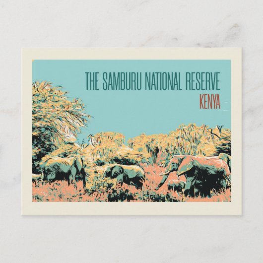 Elephants in het Nationaal Reserve van Samburu, Ke Briefkaart (Voorkant)