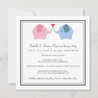Elephants in Love Baby shower Invitation Kaart