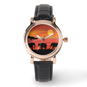 Elephants in Serengeti Sunset Horloge
