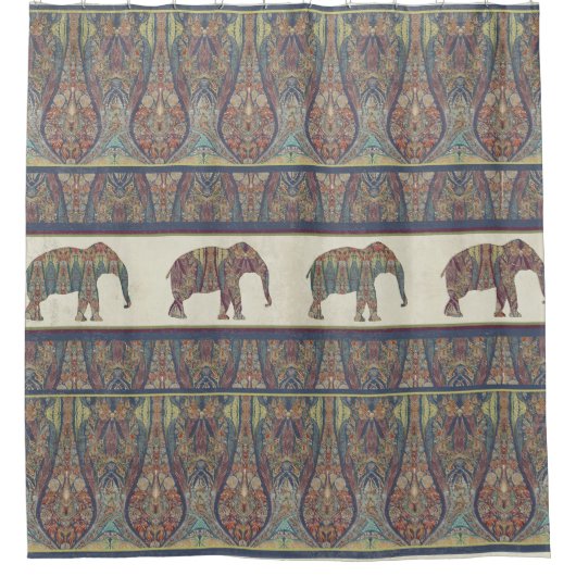 Elephants Kashmir Pattern Tribal Boho Bohemian Douchegordijn (Voorkant)