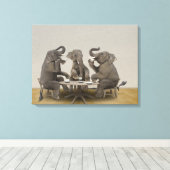 Elephants met theefeestje canvas afdruk (Insitu (Houten vloer))