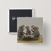 Elephants met theefeestje vierkante button 5,1 cm (Voorkant /achterkant)