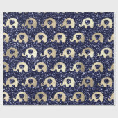Elephants Metallic Glitter Gold Blue Navy Baby Boy Cadeaupapier (Vlak)