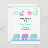 Elephants Moon and Stars Baby shower Invitation Kaart (Voorkant / Achterkant)