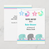 Elephants Moon and Stars Baby shower Invitation Kaart (Voorkant / Achterkant)