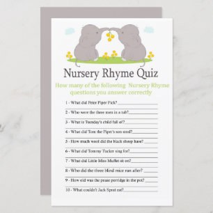 Elephants Nursery Rhyme Quiz baby shower game