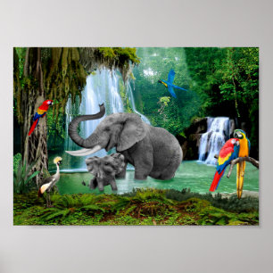 ELEPHANTS OF THE RAIN FOREST POSTER