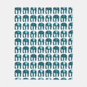 Elephants Pattern Blue Fleece Deken (Voorkant)