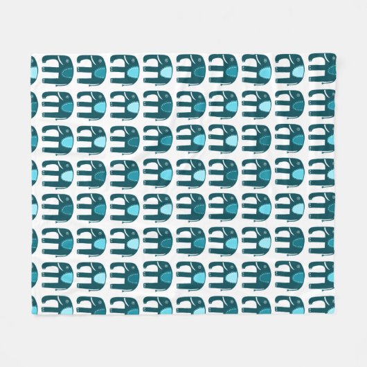 Elephants Pattern Blue Fleece Deken (Voorkant (Horizontaal))