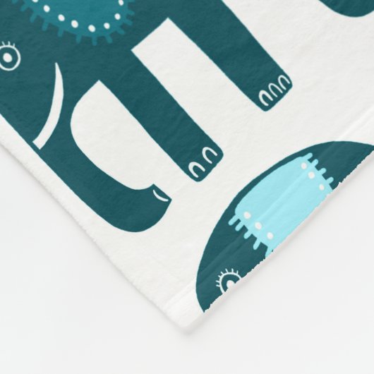 Elephants Pattern Blue Fleece Deken (Hoek)