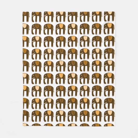 Elephants Pattern Brown Neutrals Fleece Deken (Voorkant)