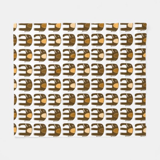 Elephants Pattern Brown Neutrals Fleece Deken (Voorkant (Horizontaal))