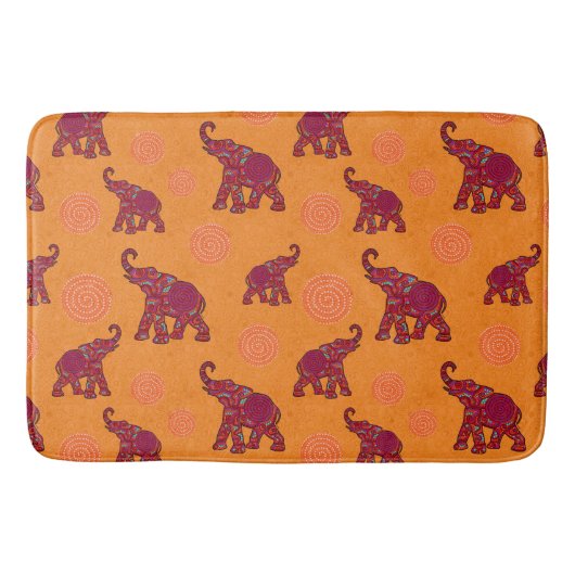 Elephants Pattern Red sinaasappel + uw ideeën Badmat (Voorkant)