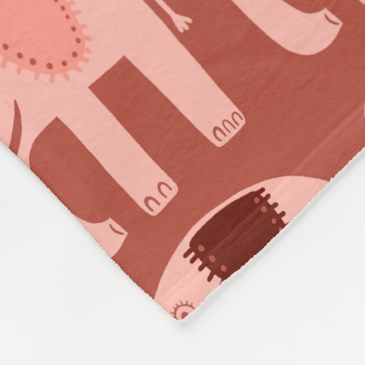 Elephants Pattern roze Red Fleece Deken (Hoek)