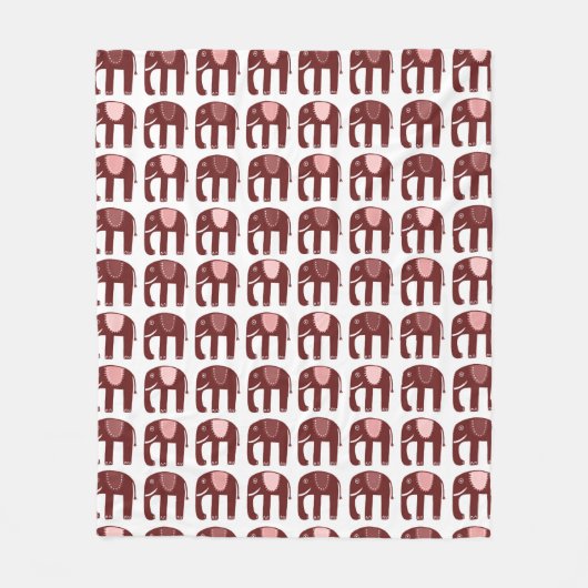 Elephants Pattern roze Red Fleece Deken (Voorkant)