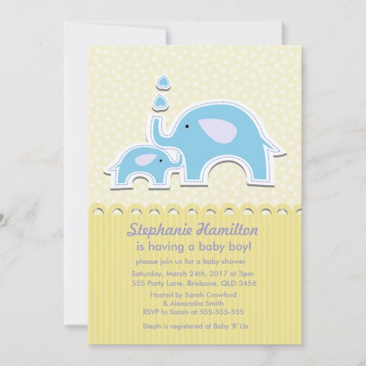 Elephants polka punts stript babyjongensdouche kaart (Voorkant)