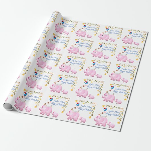 Elephants, Sheep & Bird Animal Tower Cadeaupapier (Uitgerold)