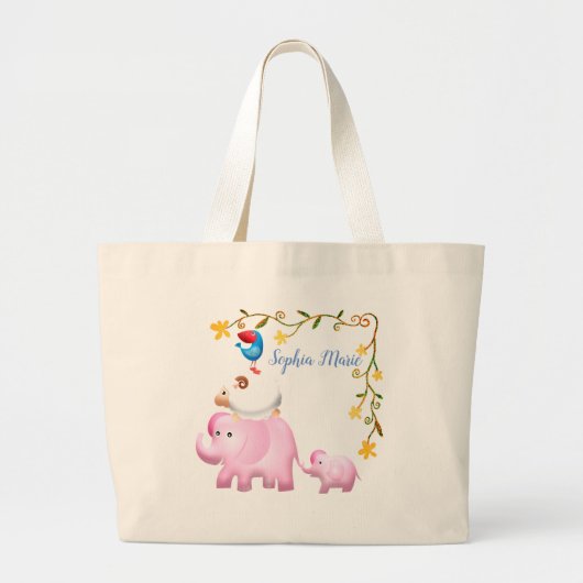 Elephants, Sheep & Bird Animal Tower Grote Tote Bag (Voorkant)