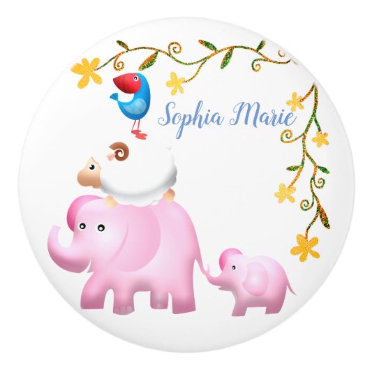 Elephants, Sheep & Bird Animal Tower Keramische Knop (Voorkant)