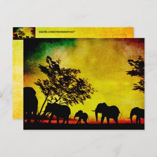 Elephants Sunset Briefkaart (Voorkant / Achterkant)