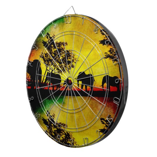 Elephants Sunset Dartbord (Voorkant Rechts)