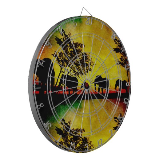 Elephants Sunset Dartbord (Voorkant Links)