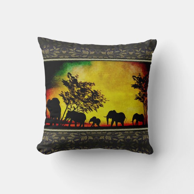 Elephants Sunset Kussen (Voorkant)